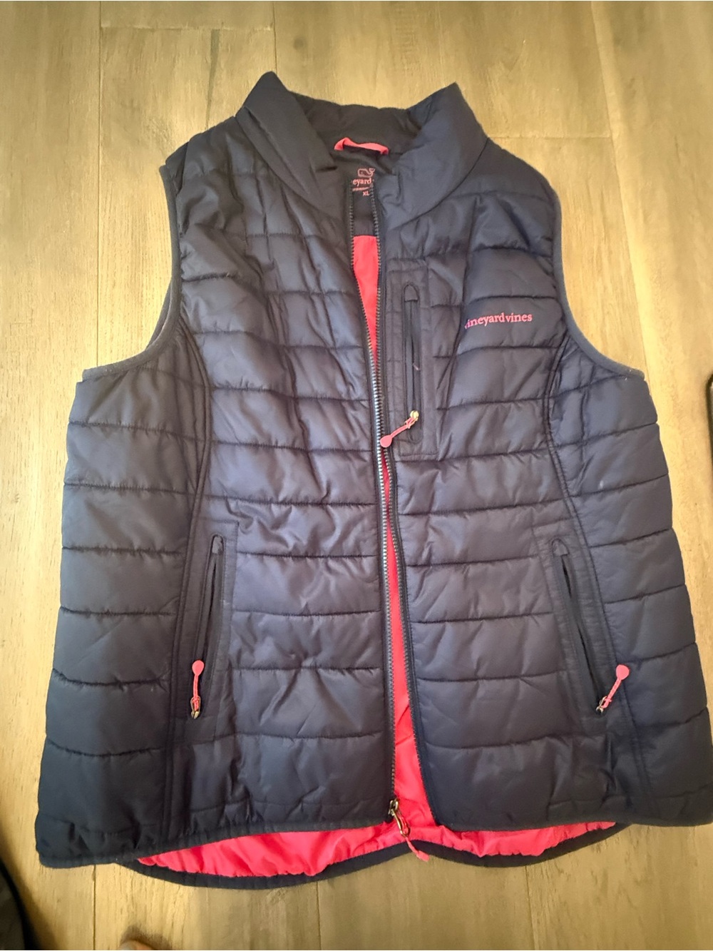 Vineyard Vines Quilted Puffer Vest - Navy with Pink Trim